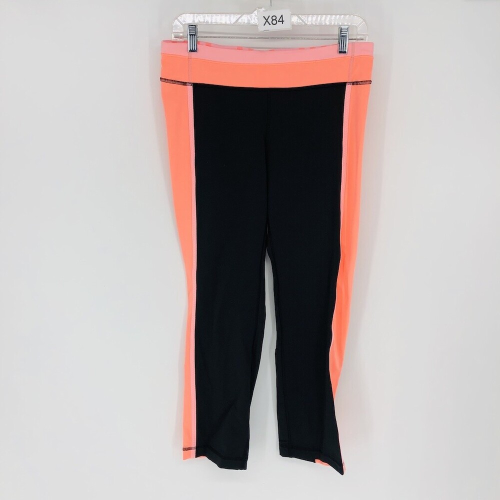 lululemon Run Rise & Shine Pull On Activewear Leggings Size 10 Crop Black Coral